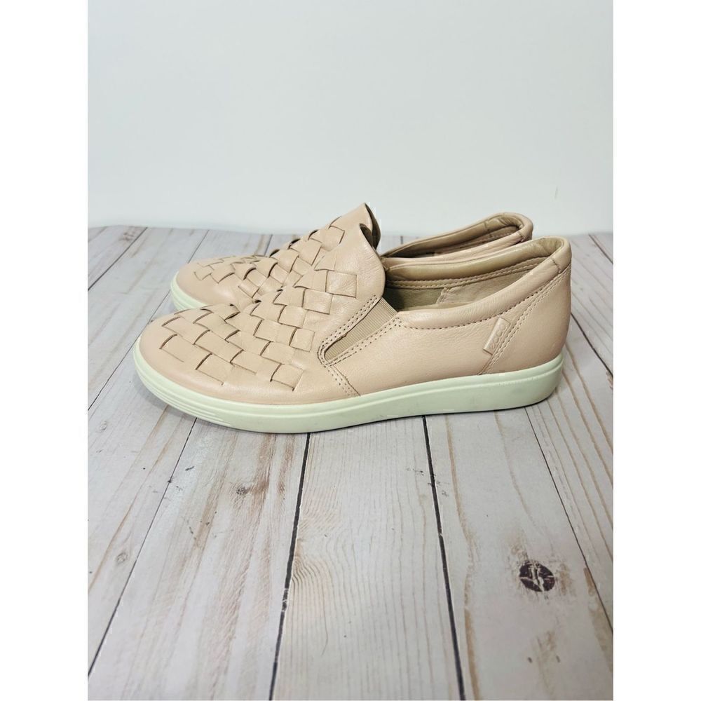 Ecco Pale Pink Leather Woven Slip On Loafers Comfort Shoes